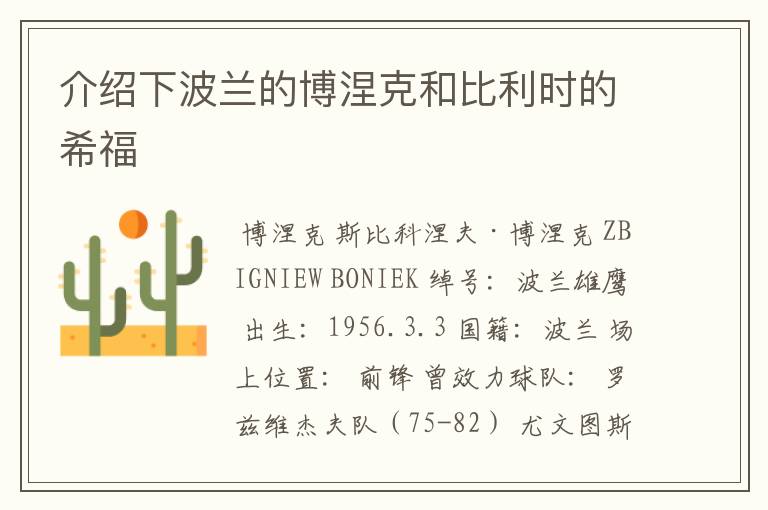 介绍下波兰的博涅克和比利时的希福