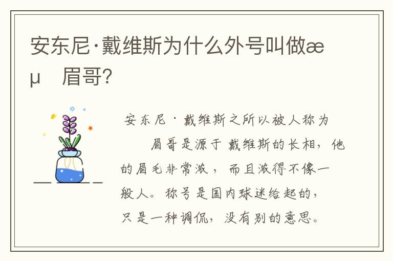 安东尼·戴维斯为什么外号叫做浓眉哥？