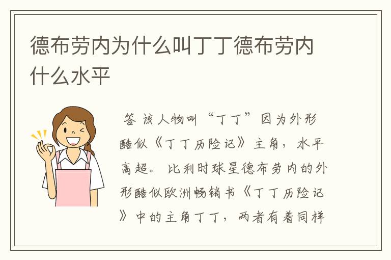 德布劳内为什么叫丁丁德布劳内什么水平