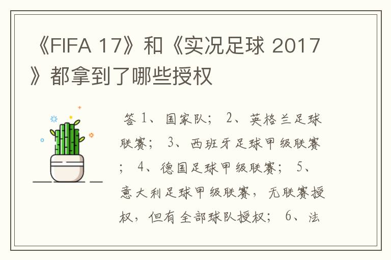 《FIFA 17》和《实况足球 2017》都拿到了哪些授权