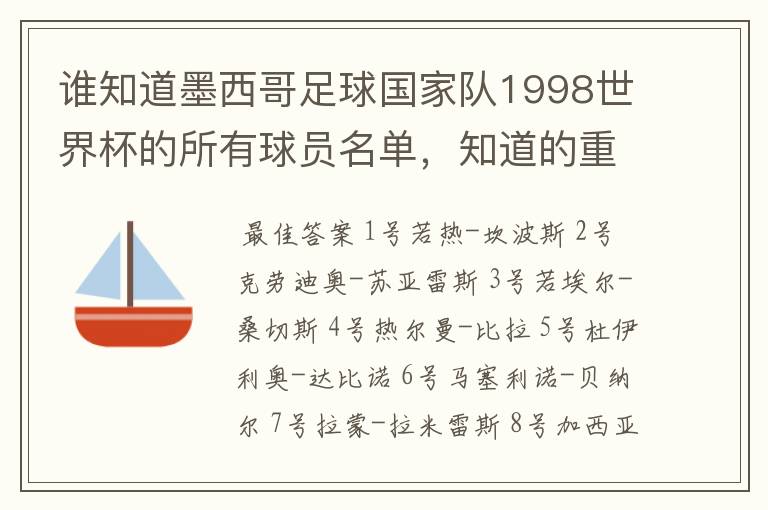 谁知道墨西哥足球国家队1998世界杯的所有球员名单，知道的重赏