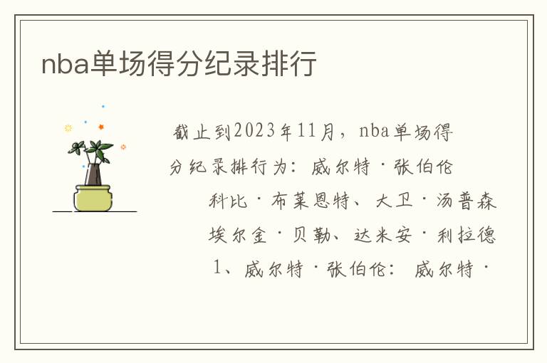 nba单场得分纪录排行