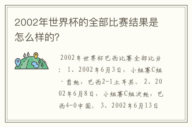 2002年世界杯的全部比赛结果是怎么样的？