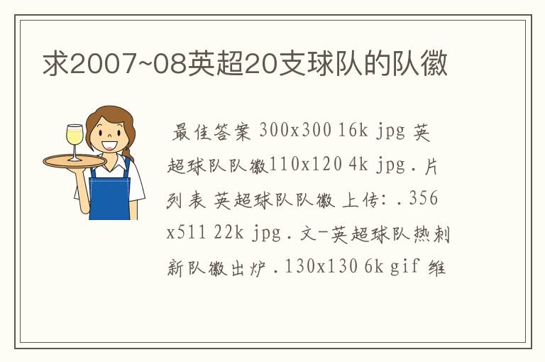 求2007~08英超20支球队的队徽