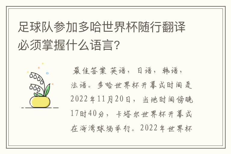 足球队参加多哈世界杯随行翻译必须掌握什么语言?