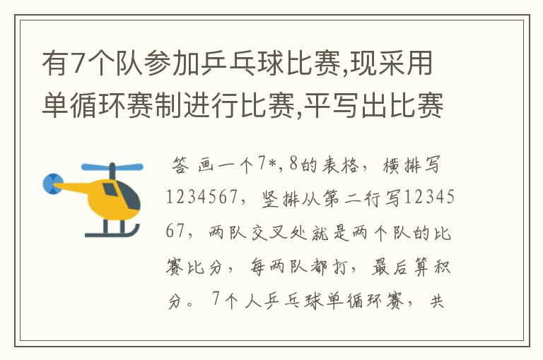 有7个队参加乒乓球比赛,现采用单循环赛制进行比赛,平写出比赛的对阵表