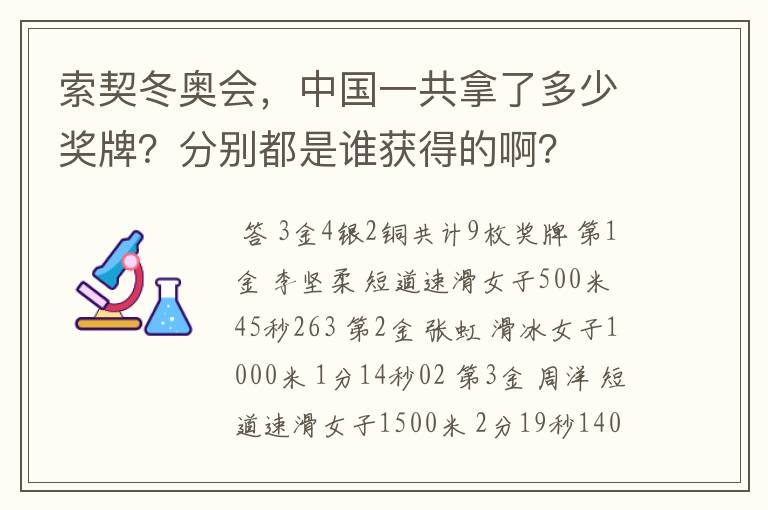 索契冬奥会，中国一共拿了多少奖牌？分别都是谁获得的啊？