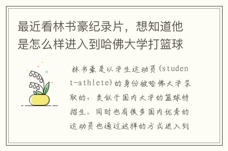 最近看林书豪纪录片，想知道他是怎么样进入到哈佛大学打篮球的？