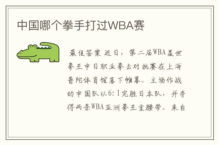 中国哪个拳手打过WBA赛