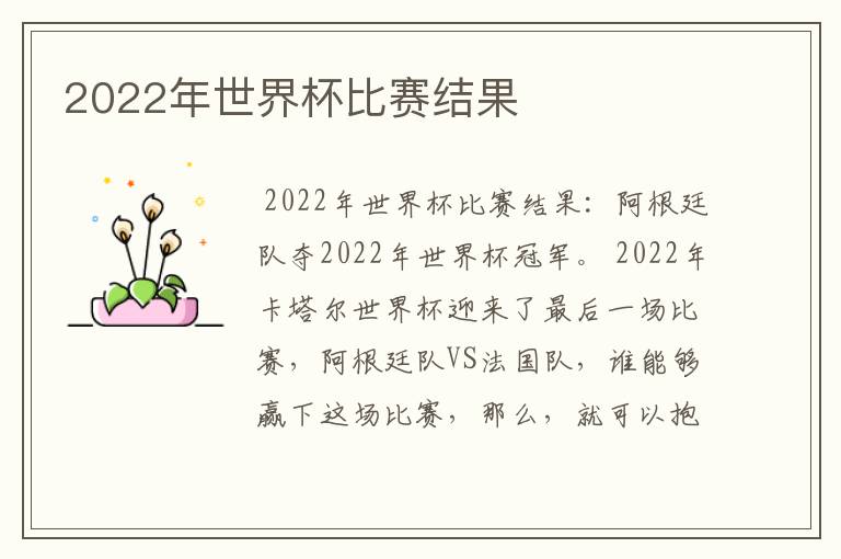 2022年世界杯比赛结果