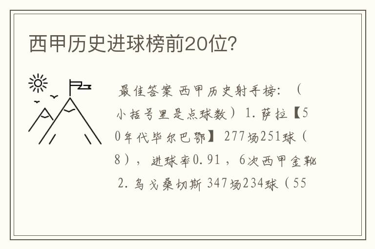 西甲历史进球榜前20位？