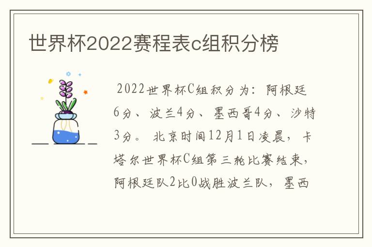 世界杯2022赛程表c组积分榜