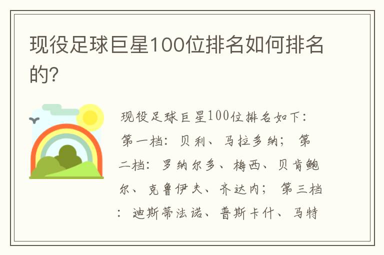 现役足球巨星100位排名如何排名的？