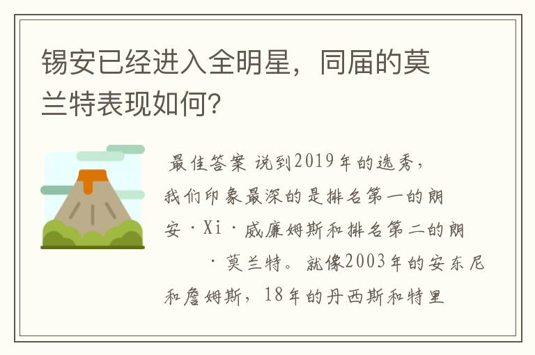 锡安已经进入全明星，同届的莫兰特表现如何？