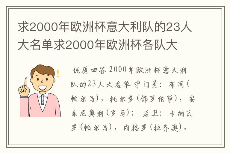 求2000年欧洲杯意大利队的23人大名单求2000年欧洲杯各队大