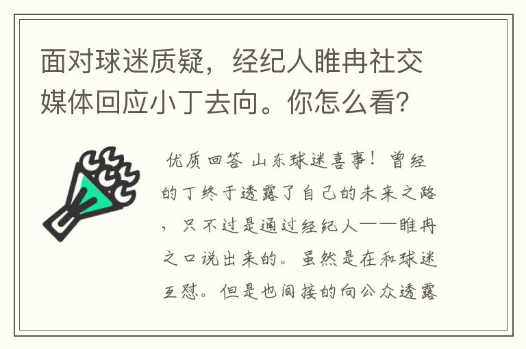 面对球迷质疑,经纪人睢冉社交媒体回应小丁去向。你怎么看?