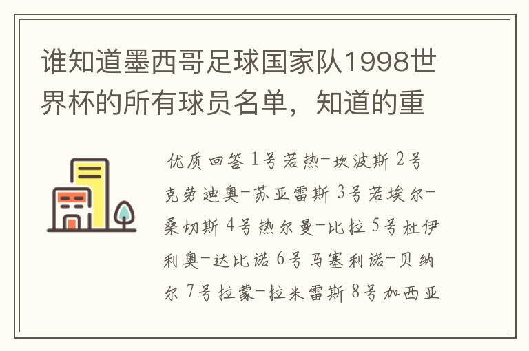 谁知道墨西哥足球国家队1998世界杯的所有球员名单，知道的重赏