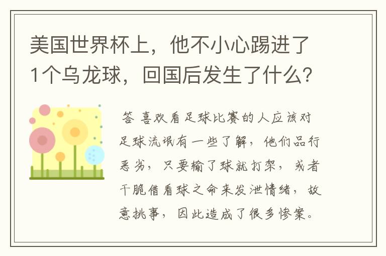 美国世界杯上，他不小心踢进了1个乌龙球，回国后发生了什么？