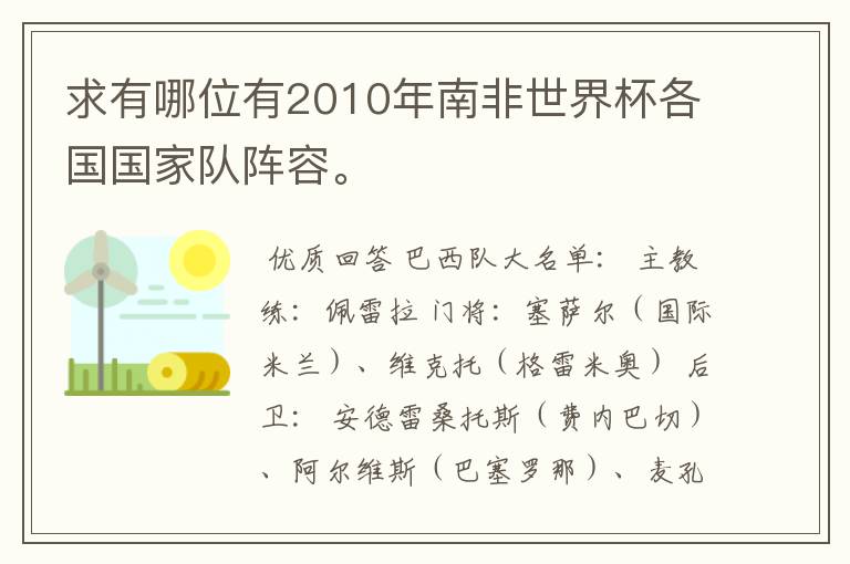 求有哪位有2010年南非世界杯各国国家队阵容。