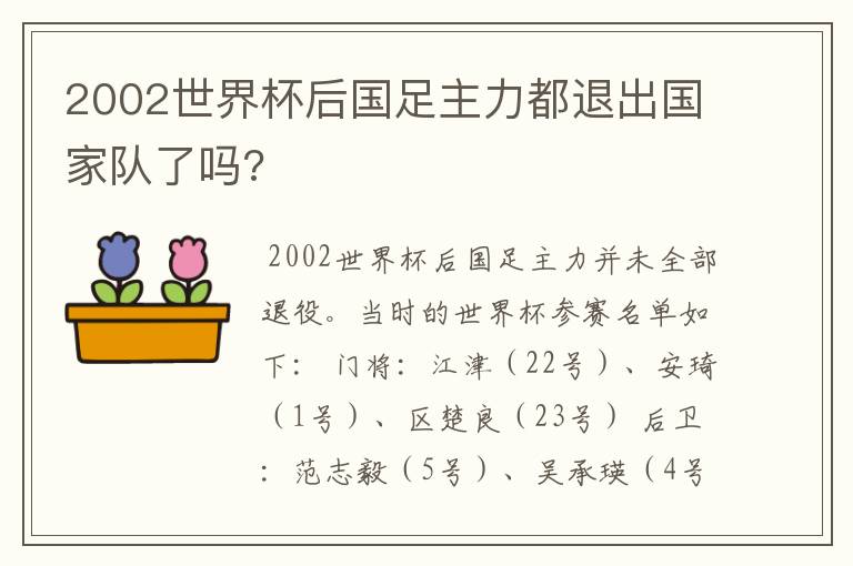 2002世界杯后国足主力都退出国家队了吗?