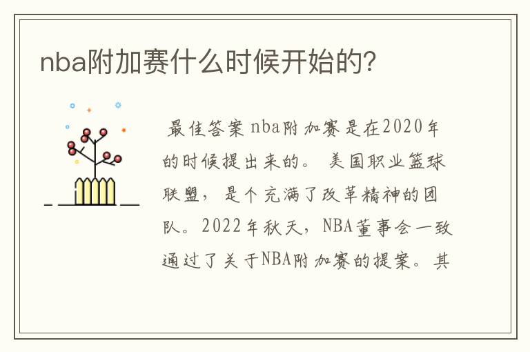 nba附加赛什么时候开始的？