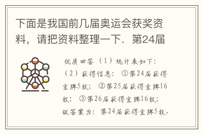 下面是我国前几届奥运会获奖资料，请把资料整理一下．第24届：金牌5枚、银牌17枚、铜牌25枚；第25届：金