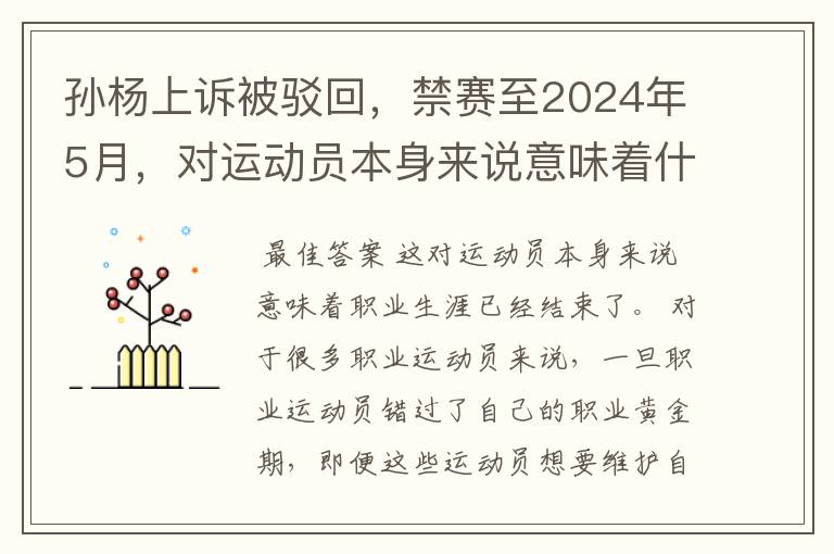 孙杨上诉被驳回，禁赛至2024年5月，对运动员本身来说意味着什么？