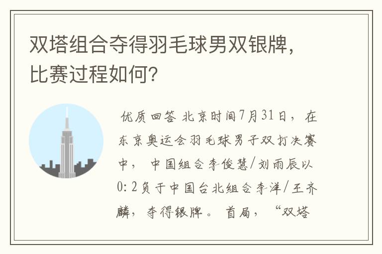 双塔组合夺得羽毛球男双银牌，比赛过程如何？