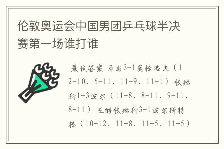 伦敦奥运会中国男团乒乓球半决赛第一场谁打谁