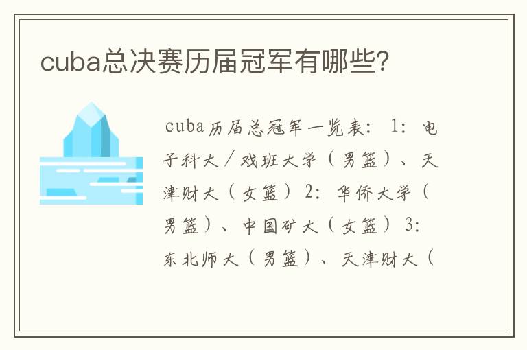 cuba总决赛历届冠军有哪些?