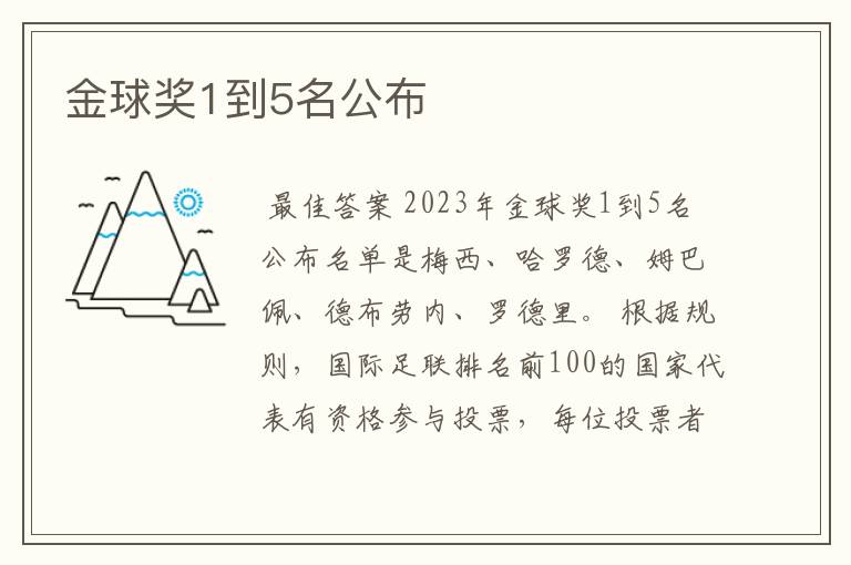 金球奖1到5名公布