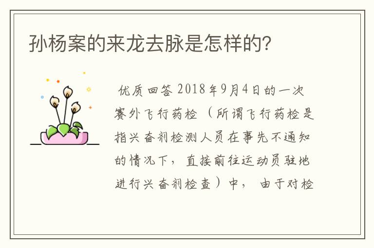 孙杨案的来龙去脉是怎样的？