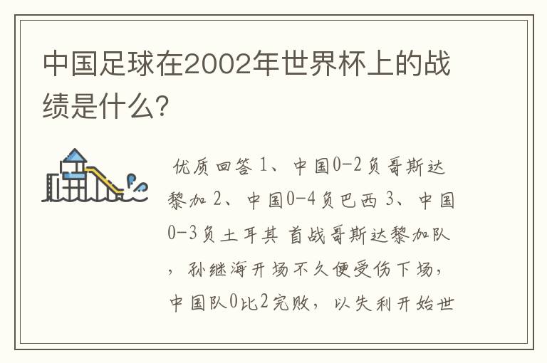 中国足球在2002年世界杯上的战绩是什么？