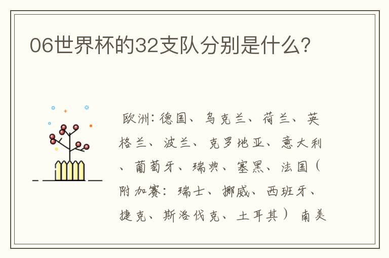 06世界杯的32支队分别是什么？