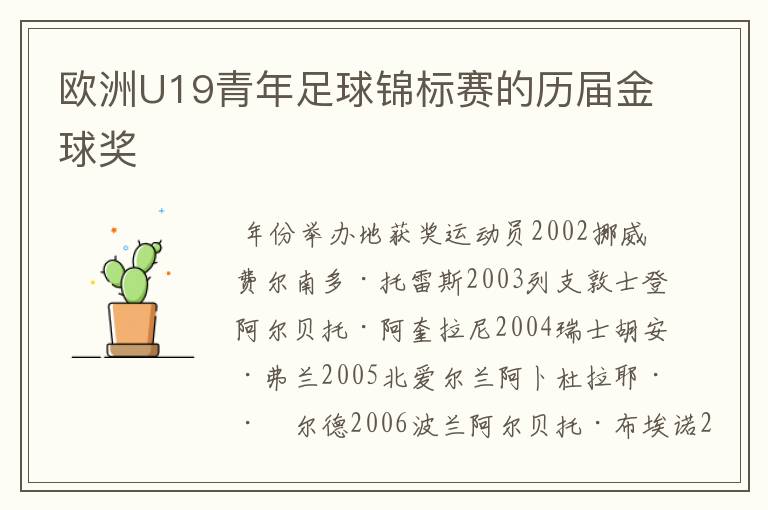 欧洲U19青年足球锦标赛的历届金球奖