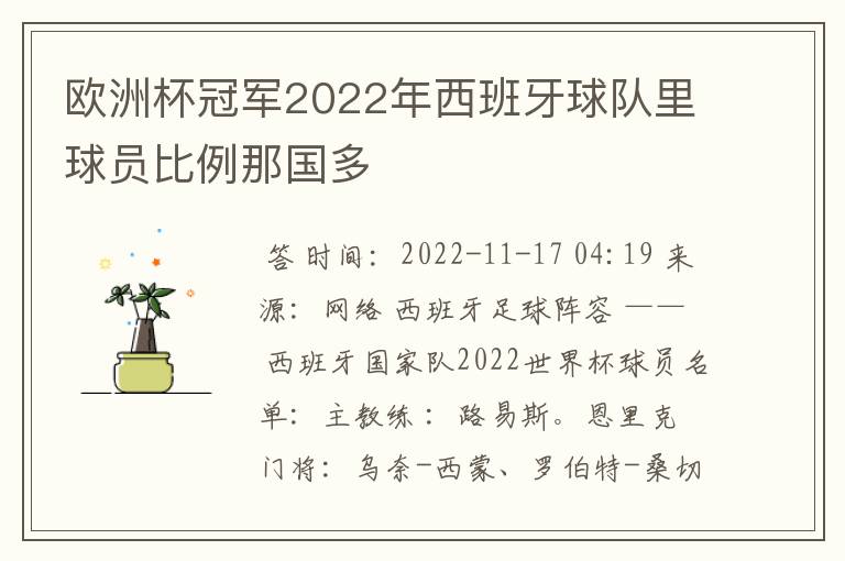 欧洲杯冠军2022年西班牙球队里球员比例那国多