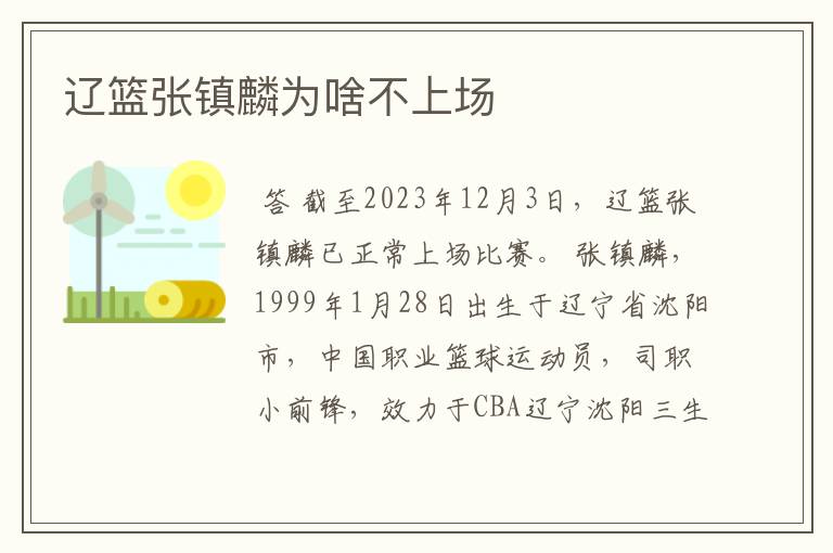 辽篮张镇麟为啥不上场