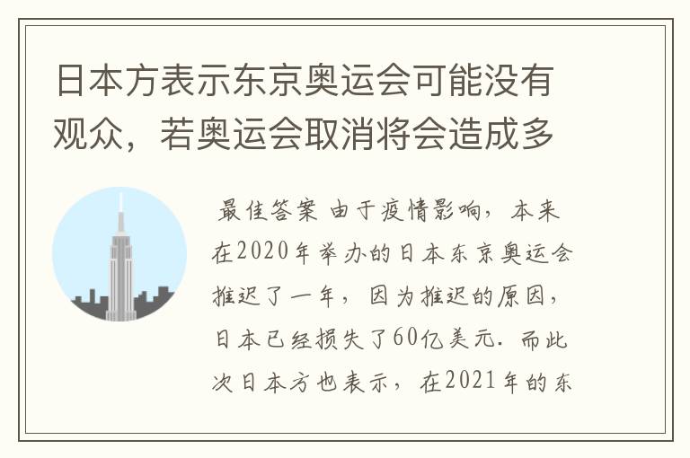 日本方表示东京奥运会可能没有观众，若奥运会取消将会造成多大的损失？