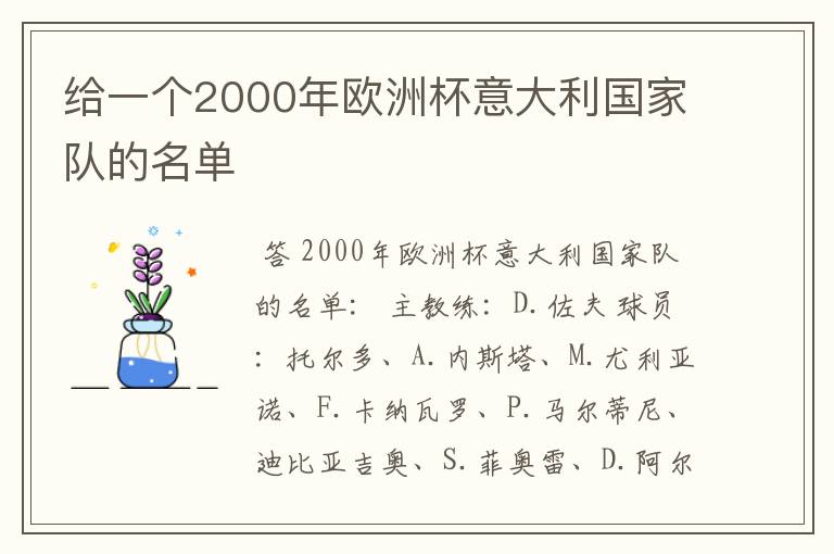 给一个2000年欧洲杯意大利国家队的名单