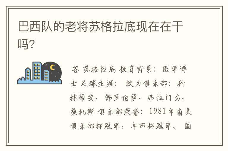 巴西队的老将苏格拉底现在在干吗？