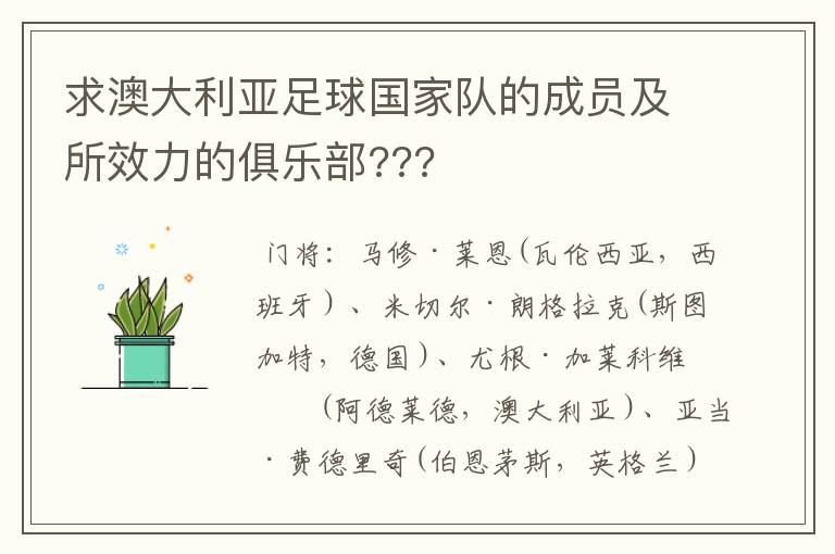 求澳大利亚足球国家队的成员及所效力的俱乐部???