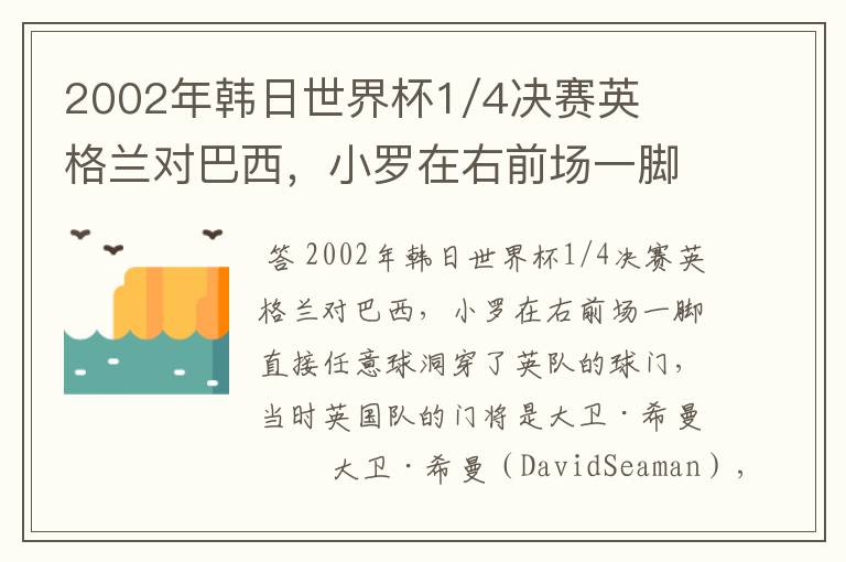 2002年韩日世界杯1/4决赛英格兰对巴西，小罗在右前场一脚直接任意球洞穿了英队的球门，问当时英队的门将是