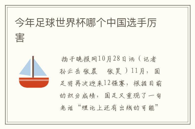 今年足球世界杯哪个中国选手厉害