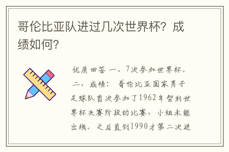 哥伦比亚队进过几次世界杯？成绩如何？