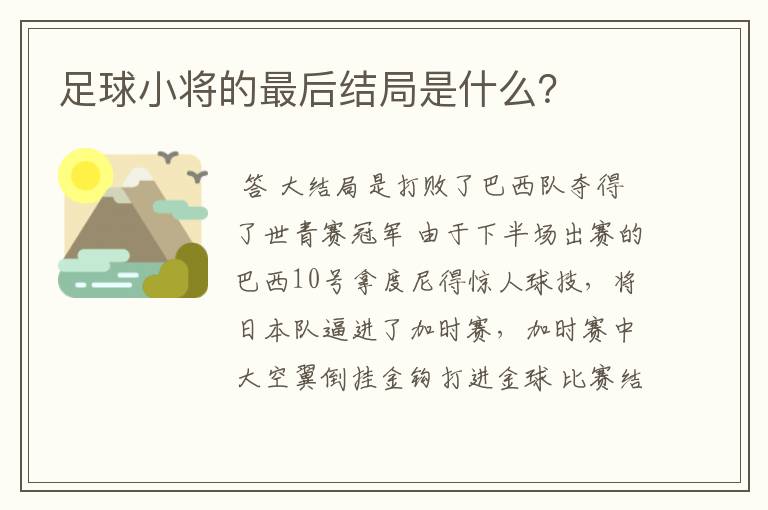 足球小将的最后结局是什么？