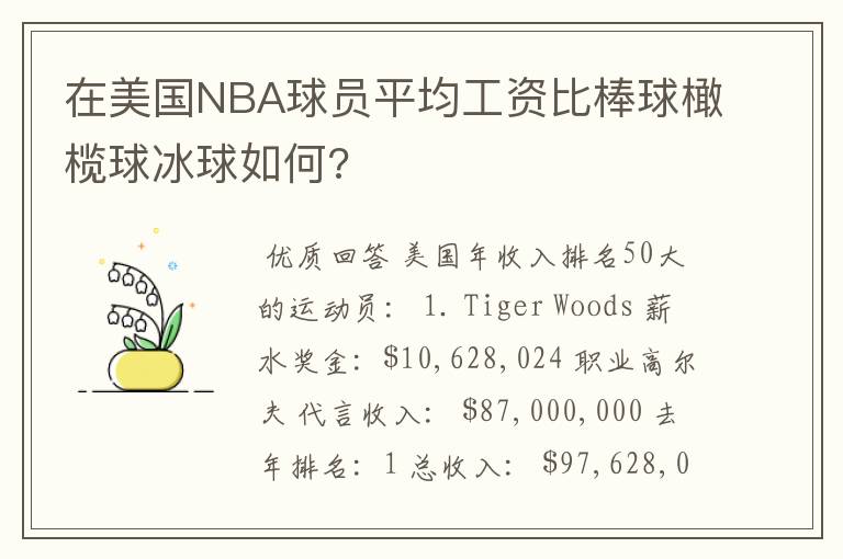 在美国NBA球员平均工资比棒球橄榄球冰球如何?