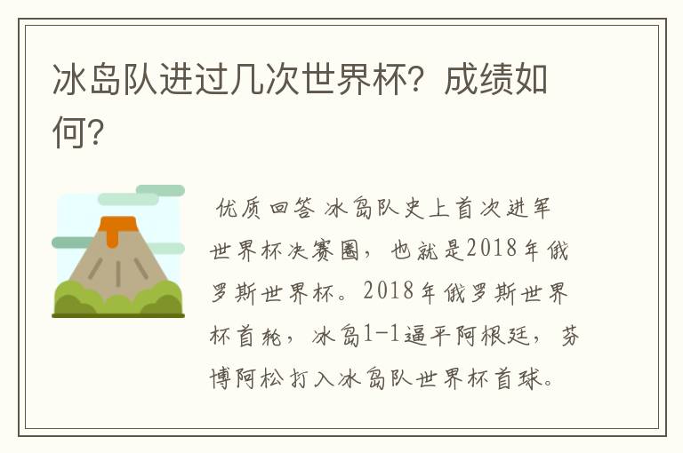 冰岛队进过几次世界杯？成绩如何？