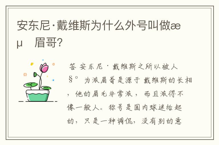 安东尼·戴维斯为什么外号叫做浓眉哥？