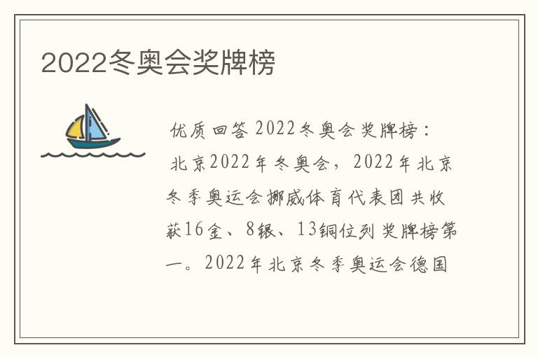 2022冬奥会奖牌榜