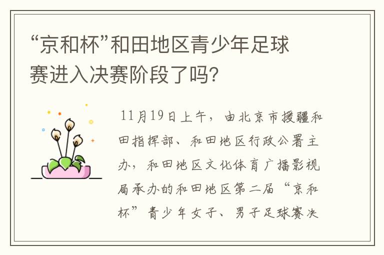 “京和杯”和田地区青少年足球赛进入决赛阶段了吗？